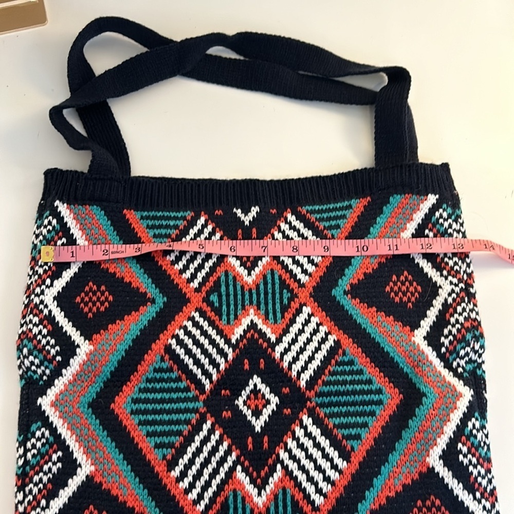 Bohemian Boho Blue Geometric Tribal Pattern Knitted Shoulder Bag New without tag - Picture 7 of 8